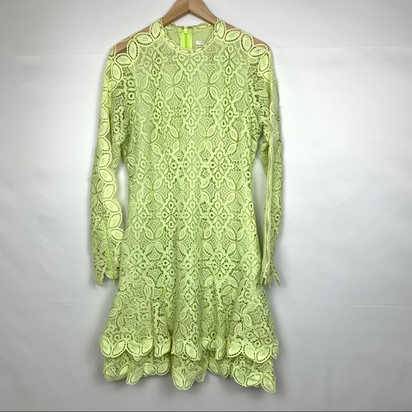 NWT Jonathan Simkhai Guipure Lace Long Sleeve Mini Dress Pear 10 - Picture 4 of 11
